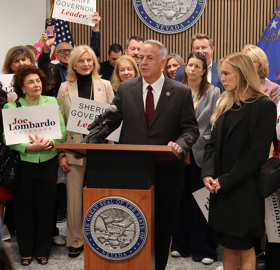 Governor Joe Lombardo speaking at a press conference